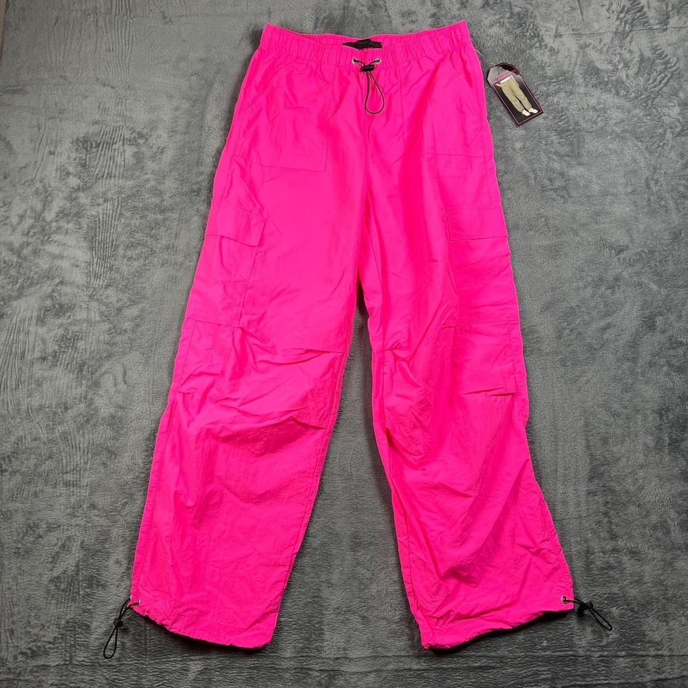 No Boundaries Parachute Pants Womens M 7-9 Pink High Rise Cargo Wide Leg Nylon